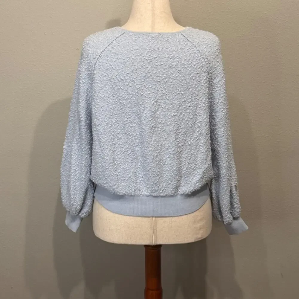 Free People sweater Found my Friend light blue boucle v neck long sleeve Sz S